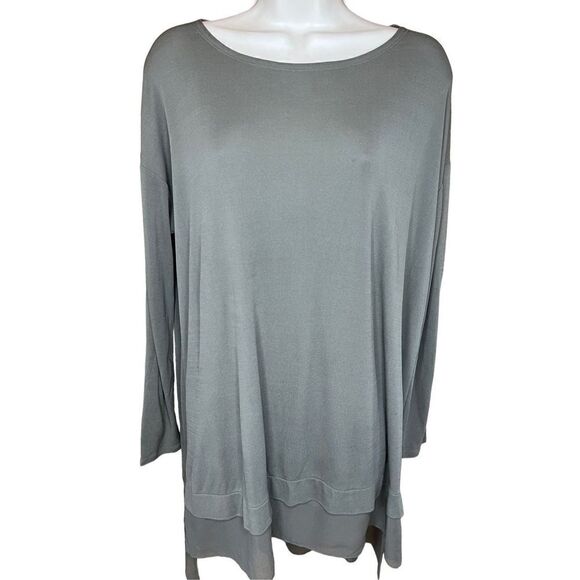 Eileen Fisher Moss Green Long Sleeved Silk Tunic Size Small - Picture 1 of 6